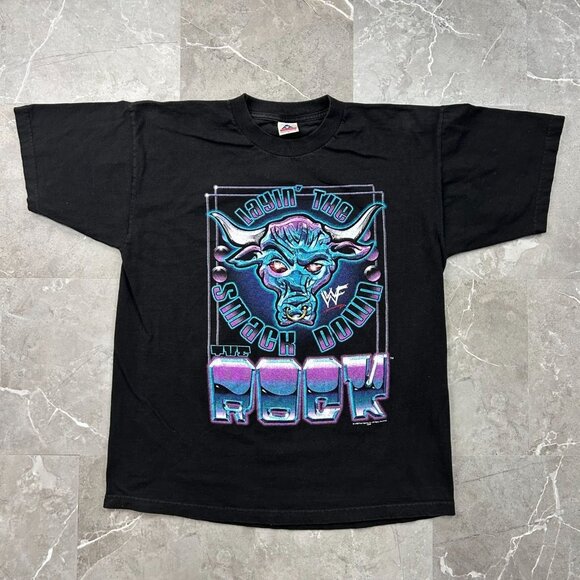 90s Vintage The Rock Graphic Tee Mens XL WWE WWF Wrestling Smack Down Jabroni - Picture 1 of 9